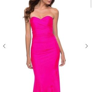La Femme strapless long hot pink dress